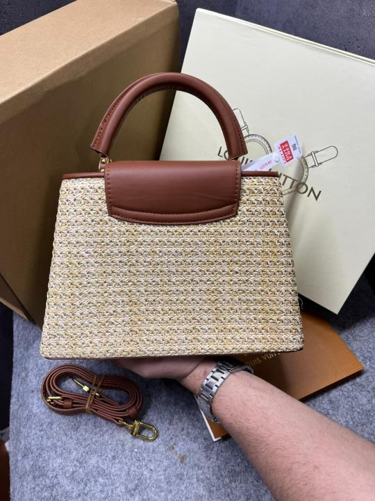 Louis Vuitton Capucines Medium Brown Straw Woven Palm With OG Double Box With Dust Bag 98147 Brown Woven