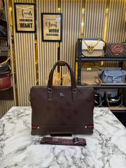 BurberrY  Signature Checks Leather Laptop Bag With Strap (B86633 Brown)