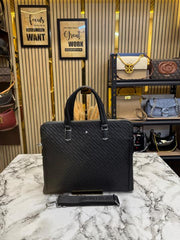 Mont Blanc Embossed Premium Quality Leather Briefcase Textured Executive Style Laptop Bag (Black) (MW2050)