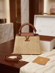 Louis Vuitton Capucines Medium Brown Straw Woven Palm With OG Double Box With Dust Bag 98147 Brown Woven