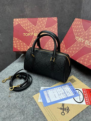 Tory Burch T Monogram Speedy Barrel Bag Black Jacquard With OG Box & Dust Cover 163259