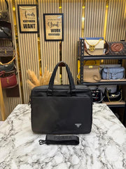 Prada Triangle Logo Business Briefcase Bag (Black) (P8910)