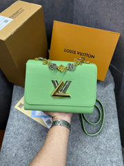 Louis Vuitton Twist MM Green Epi Leather Iconic LV Twist Lock Double Box & Dust Cover M22773 Green