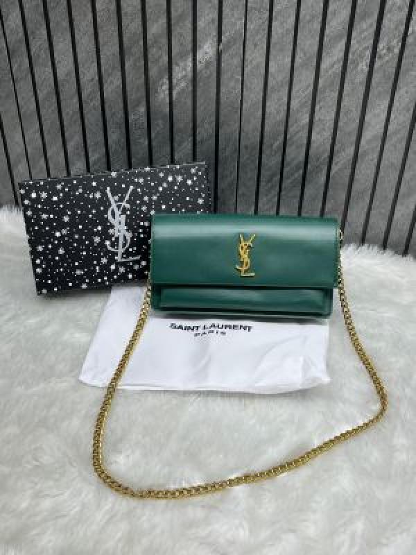 YSL Sunset Green Small Shoulder Bag With OG Box & Dust Cover 8878 Green