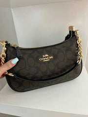 Coach Teri Coffee Black Shoulder Bag With OG Box Dust Cover Coffee Brown Ct