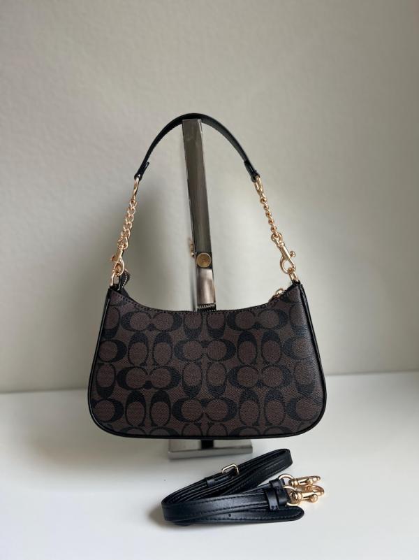 Coach Teri Coffee Black Shoulder Bag With OG Box Dust Cover Coffee Brown Ct