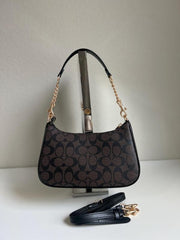 Coach Teri Coffee Black Shoulder Bag With OG Box Dust Cover Coffee Brown Ct