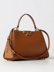 Tory Burch Eleanor leather Satchel Bag Brown Signature Gold Tons Double T hardware Plaque With OG Box Dust & Cover 3611