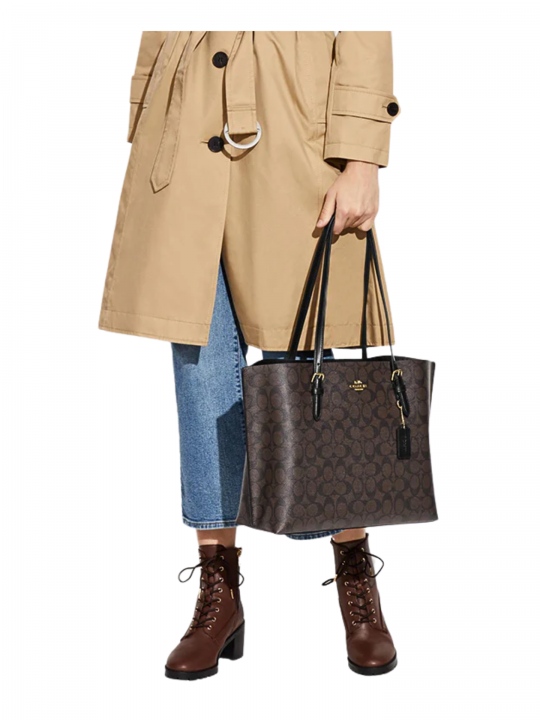 Coach Mollie Tote Signature Bag Premium Quality With Dust Bag Coffee Black 5500