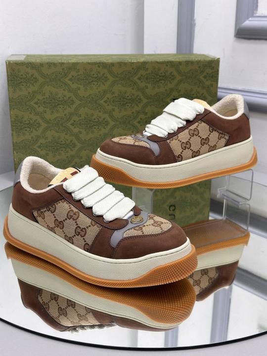 Gucci Screener Designer Sneaker Canvas Leather Brown