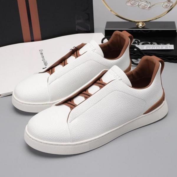 Zegna white Deer Skin Grained Leather Triple Stitch
