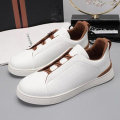Zegna white Deer Skin Grained Leather Triple Stitch