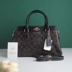 Coach Darcie  Carry all Signature Canvas with Brown & Black color scheme With OG Box Dust Cover 2387 Coffee Black