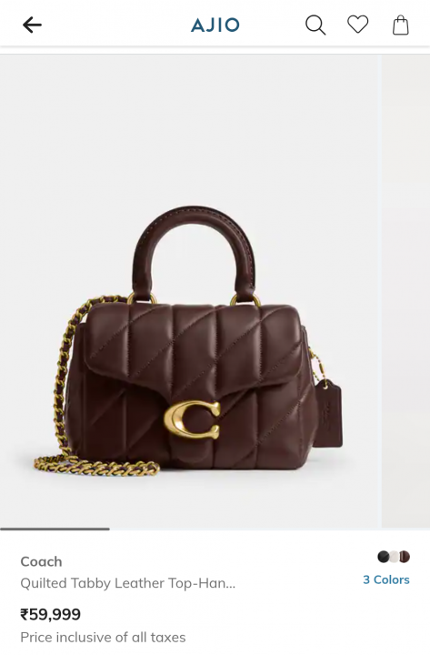 Coach Tabby Top Handle Bag Coffee With Quilting With OG Box Dust Cover & Carry Bag 9922 Coffee