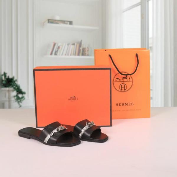 Hermes Paris Birkin Premium Flats With OG Box & Carry Bag Black 889