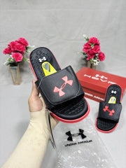 UNDER ARMOUR IGNITE ADJUSTABLE STRAP SLIDES BLACK RED