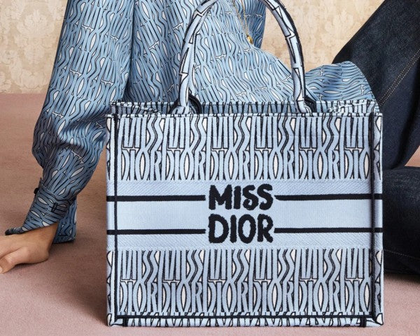 Miss Dior By  Christian Dior Graffiti Book Large Tote With OG Box & Dust Bag & Scarf L Blue 41cm  Sale