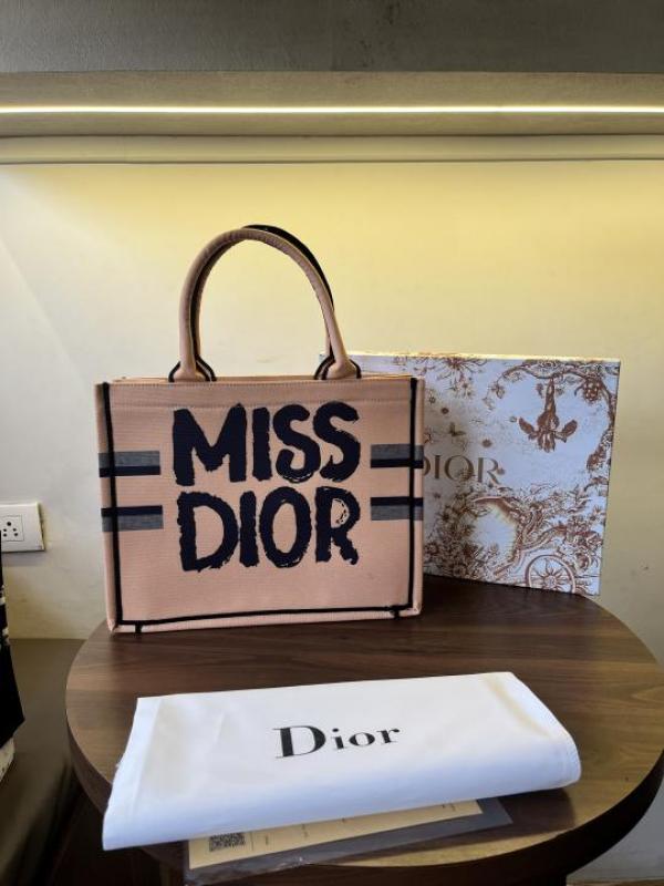 Miss Dior By Christian Dior Graffiti Book Large Tote With OG Box & Dust Bag & Scarf Milk Tea 41cm