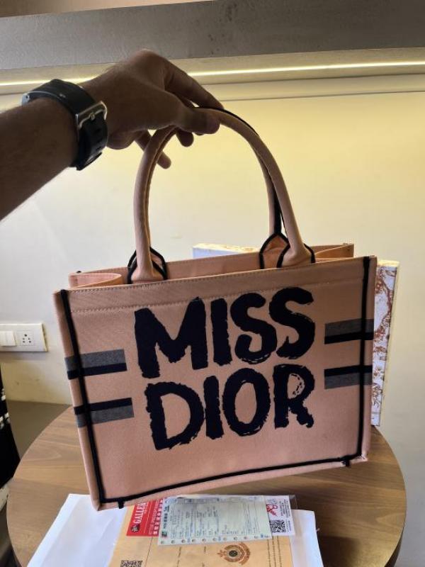 Miss Dior By Christian Dior Graffiti Book Large Tote With OG Box & Dust Bag & Scarf Milk Tea 41cm