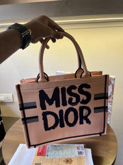 Miss Dior By Christian Dior Graffiti Book Large Tote With OG Box & Dust Bag & Scarf Milk Tea 41cm