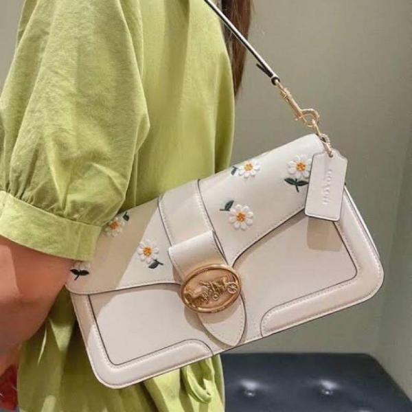 Coach Georgie Shoulder Bag Featuring Daisy Embroidery White Leather With OG Box Dust Cover Carry Carry Bag