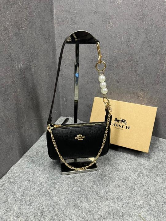 Coach Nolita 19 Black Sling Bag With Box Dust Bag Sling Chain C1001 Black