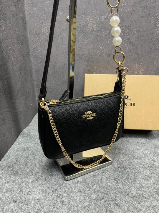 Coach Nolita 19 Black Sling Bag With Box Dust Bag Sling Chain C1001 Black