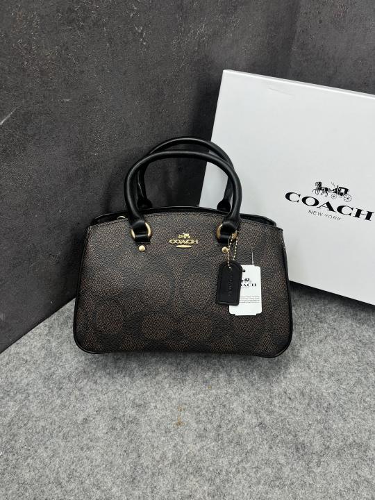 Coach Savannah Carry all Signature Coffee Black Leather Bag With OG Box Dust Cover & Carry Bag 2506 Coffee Black