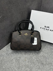 Coach Savannah Carry all Signature Coffee Black Leather Bag With OG Box Dust Cover & Carry Bag 2506 Coffee Black