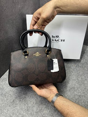 Coach Savannah Carry all Signature Coffee Black Leather Bag With OG Box Dust Cover & Carry Bag 2506 Coffee Black