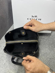 Coach Savannah Carry all Signature Coffee Black Leather Bag With OG Box Dust Cover & Carry Bag 2506 Coffee Black