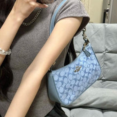 Coach Teri Chambray Canvas Light Blue Shoulder Bag With G Box Dust Cover Light Blue