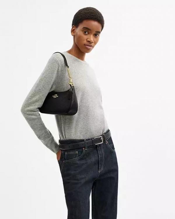 Coach Teri Black Leather Shoulder Bag With OG Box Dust Cover Black Leather