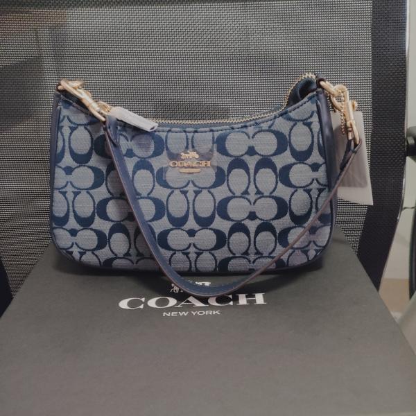 Coach Teri Denim Blue Chamray Shoulder Bag With OG Box Dust Cover Denim Blue