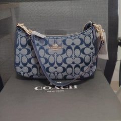 Coach Teri Denim Blue Chamray Shoulder Bag With OG Box Dust Cover Denim Blue