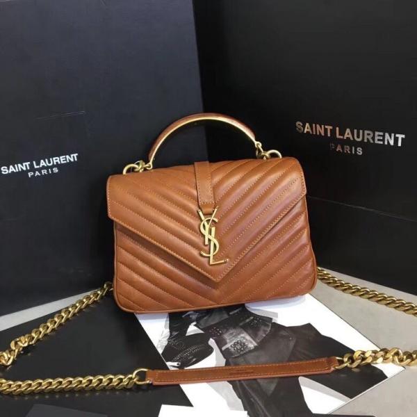 Ysl Saint Laurent College Quilted Leather Bag Brown With OG Box  Dust Cover & Carry Bag 1324 Brown