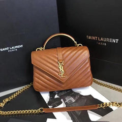 Ysl Saint Laurent College Quilted Leather Bag Brown With OG Box  Dust Cover & Carry Bag 1324 Brown