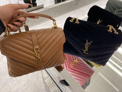 Ysl Saint Laurent College Quilted Leather Bag Brown With OG Box  Dust Cover & Carry Bag 1324 Brown