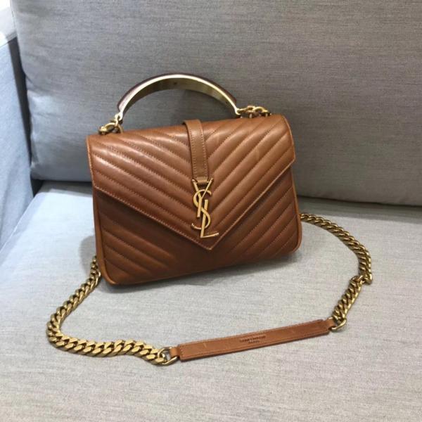 Ysl Saint Laurent College Quilted Leather Bag Brown With OG Box  Dust Cover & Carry Bag 1324 Brown