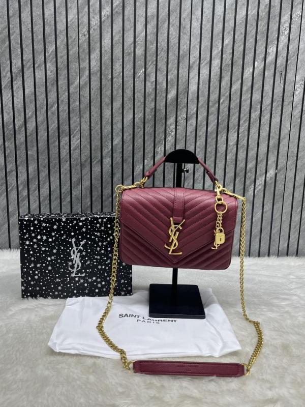 Ysl Saint Laurent College Quilted Leather Bag Wine With OG Box Dust Cover & Carry Bag 1324 Wine
