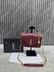 Ysl Saint Laurent College Quilted Leather Bag Wine With OG Box Dust Cover & Carry Bag 1324 Wine