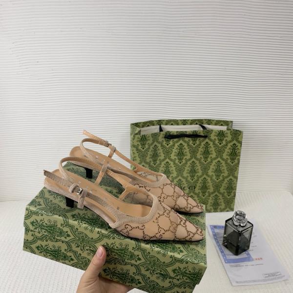 Gucci GG Mesh Slingback Pumps With Crystals With OG Box & Carry Bag Apricot 1806