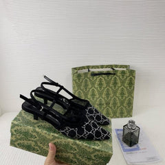 Gucci GG Mesh Slingback Pumps With Crystals With OG Box & Carry Bag Black