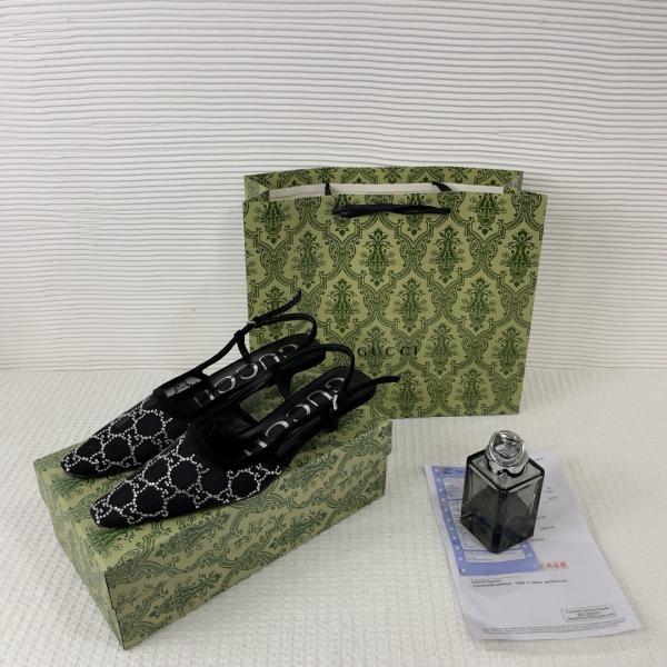 Gucci GG Mesh Slingback Pumps With Crystals With OG Box & Carry Bag Black