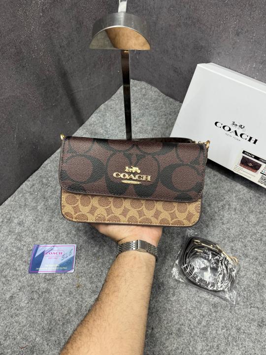 Coach Brynn Shoulder Bag Signature Canvas With OG Box & Dust Cover Coffee