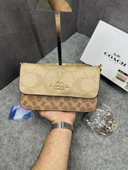 Coach Brynn Shoulder Bag Signature Canvas With OG Box & Dust Cover Brown Apricot