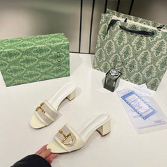 Gucci Horsebit Slide Sandals Mid Heel Iconic GG Canvas With OG Box & Carry Bag 1295 2 White