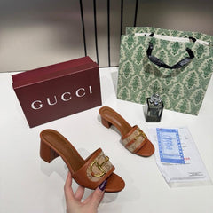 Gucci Horsebit Slide Sandals Mid Heel  Iconic GG Canvas With OG Box & Carry Bag 1295 2 Brown