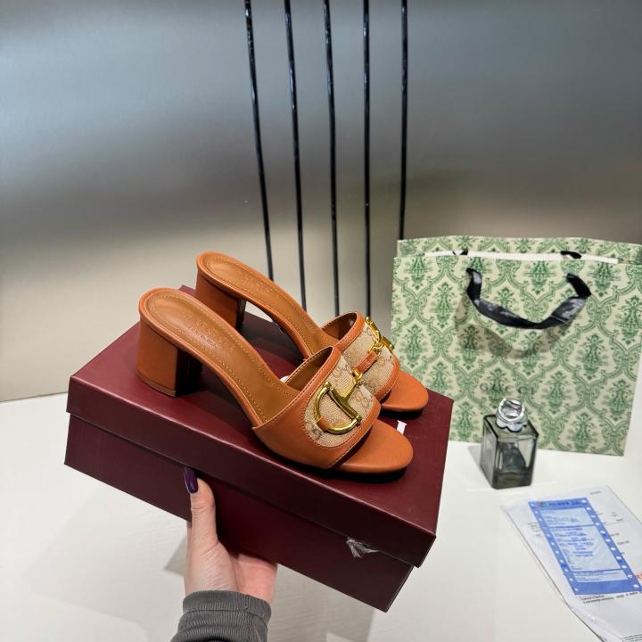 Gucci Horsebit Slide Sandals Mid Heel  Iconic GG Canvas With OG Box & Carry Bag 1295 2 Brown