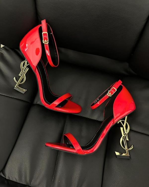 YSL Opyum Heels Premium Chilly Red Gold With OG Box 1215 1 Red